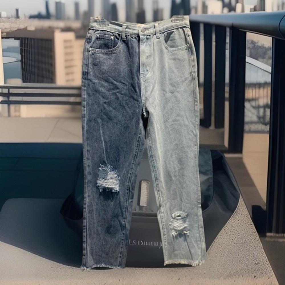 Pol Two-Tone Distressed Denim Ankle Length Jeans Size S NWOT
